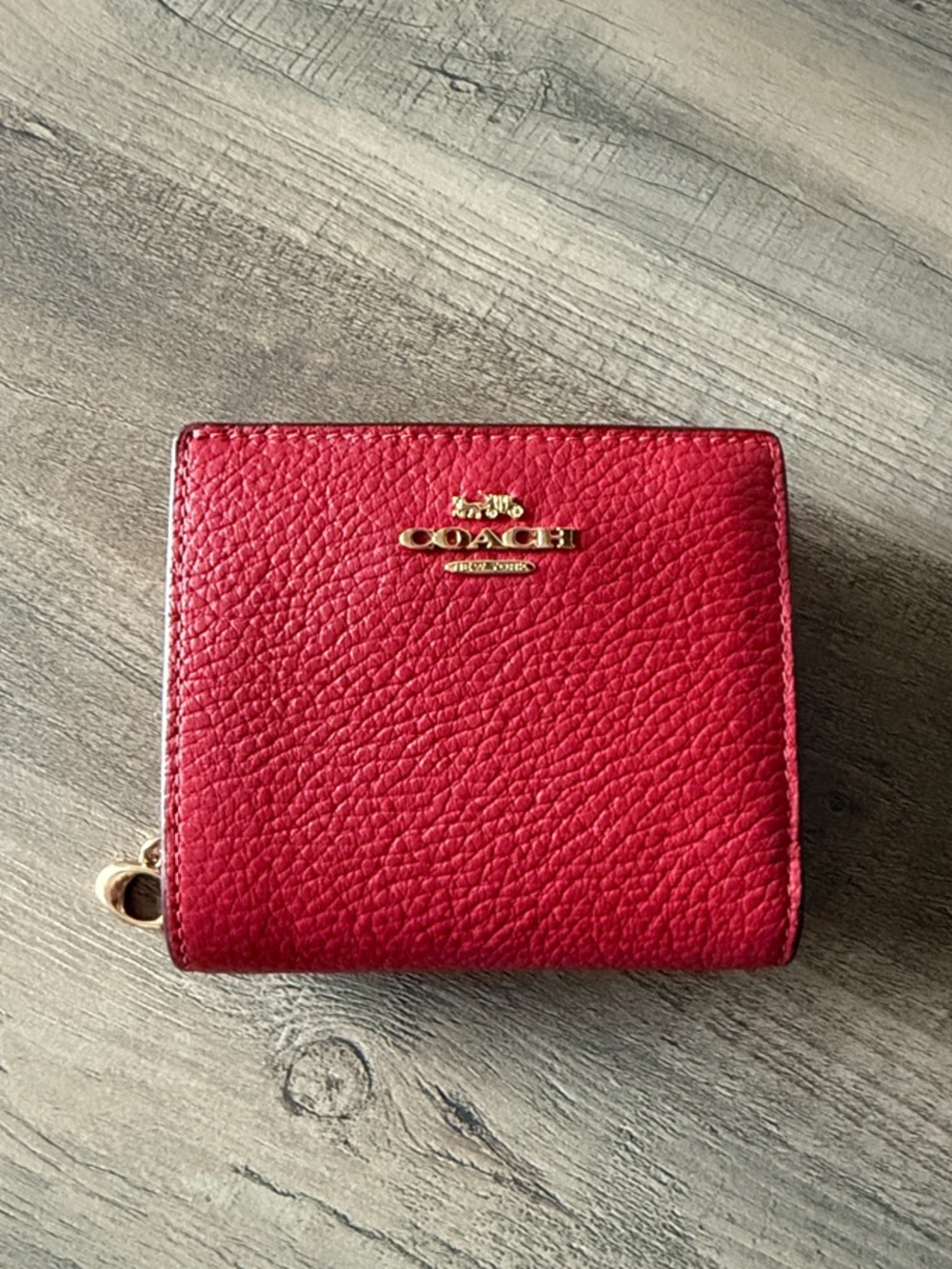 COACH Red Pebbled Leather Snap Wallet